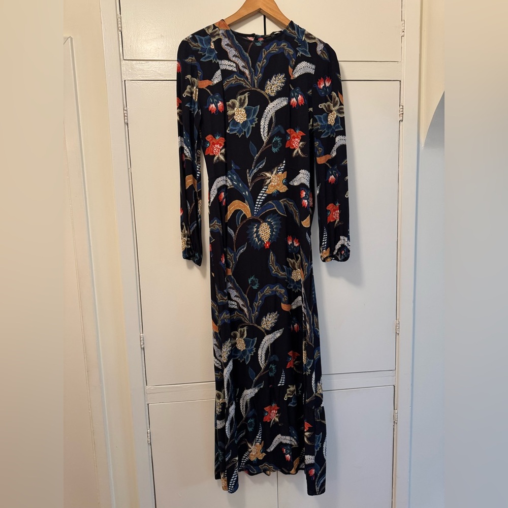 Maje Black and Orange Sheath Dress with Bishop Sleeves